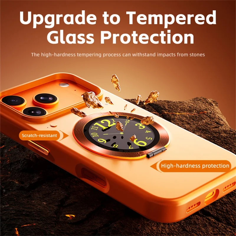 For iPhone 17 Pro Smart Window Case with Circular Screen Magnetic Kickstand PC + TPU Multi-Functional Phone Cover - Black