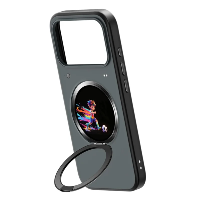 For iPhone 17 Pro Smart Window Case with Circular Screen Magnetic Kickstand PC + TPU Multi-Functional Phone Cover - Black
