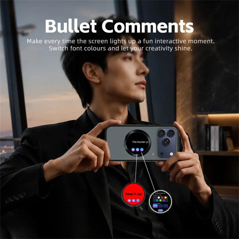 For iPhone 17 Pro Smart Window Case with Circular Screen Magnetic Kickstand PC + TPU Multi-Functional Phone Cover - Black