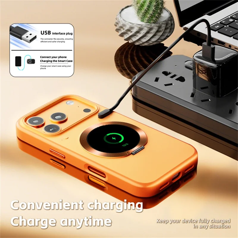 For iPhone 17 Pro Smart Window Case with Circular Screen Magnetic Kickstand PC + TPU Multi-Functional Phone Cover - Black