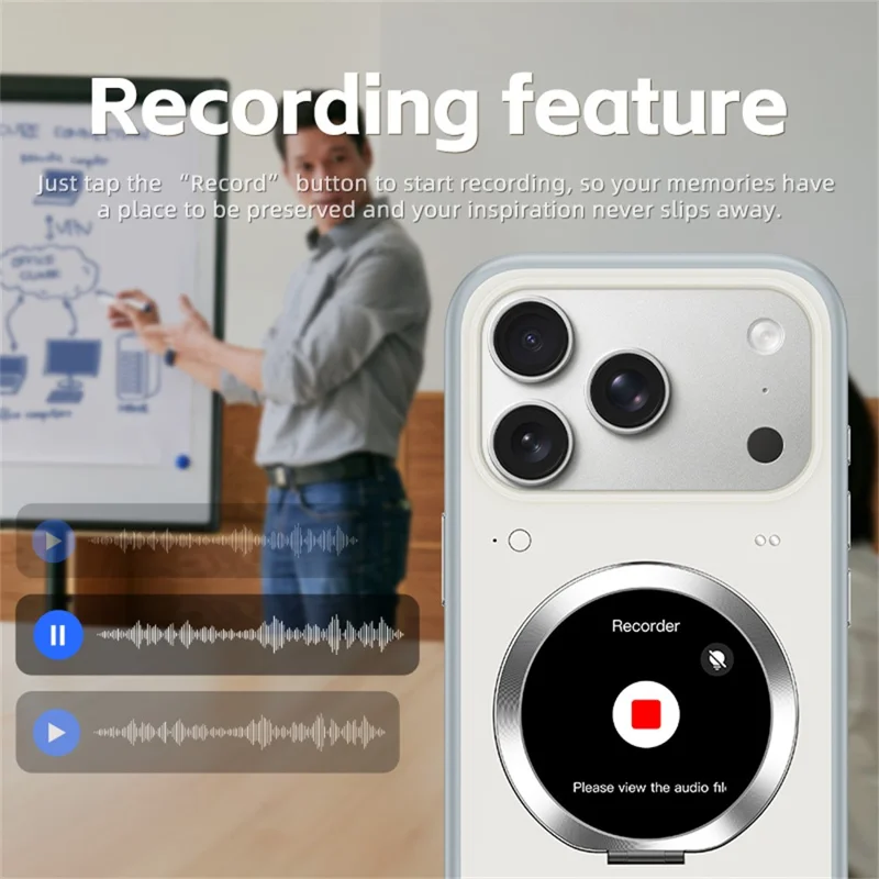 For iPhone 17 Pro Smart Window Case with Circular Screen Magnetic Kickstand PC + TPU Multi-Functional Phone Cover - Black