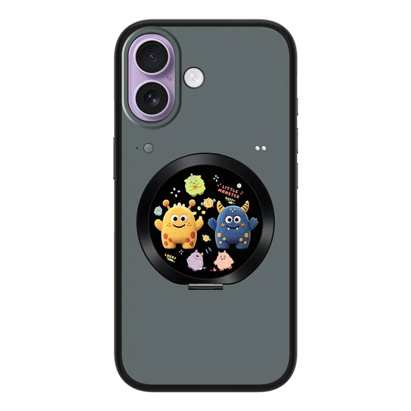 For iPhone 17 Smart Window Case with Circular Screen Magnetic Kickstand PC + TPU Multi-Functional Phone Cover - Black