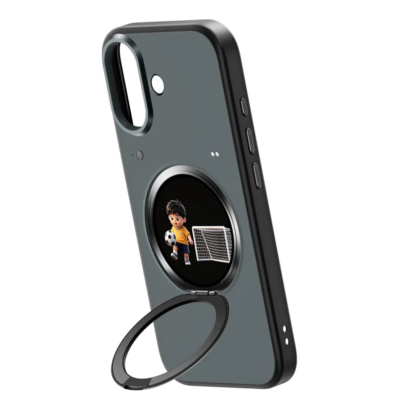 For iPhone 17 Smart Window Case with Circular Screen Magnetic Kickstand PC + TPU Multi-Functional Phone Cover - Black