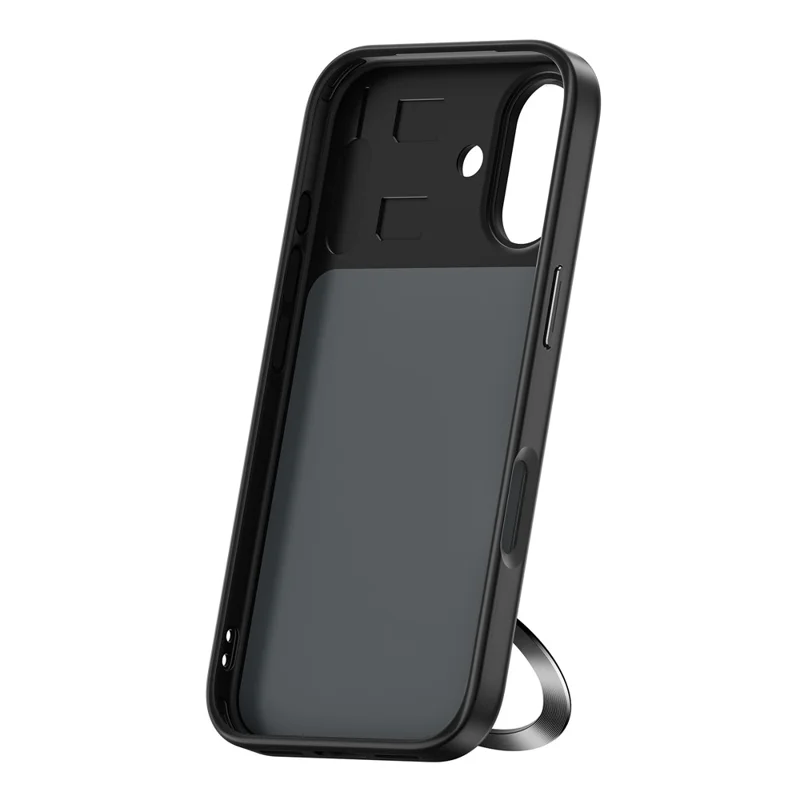 For iPhone 17 Smart Window Case with Circular Screen Magnetic Kickstand PC + TPU Multi-Functional Phone Cover - Black