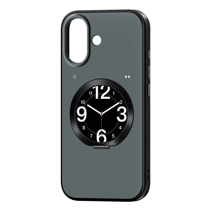 For iPhone 17 Smart Window Case with Circular Screen Magnetic Kickstand PC + TPU Multi-Functional Phone Cover - Black