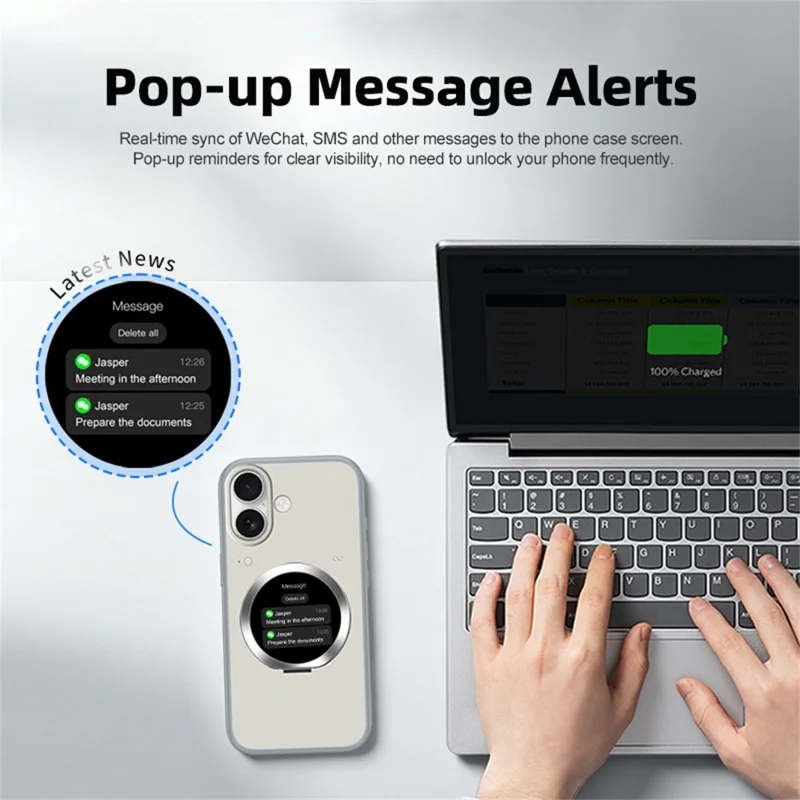 For iPhone 17 Smart Window Case with Circular Screen Magnetic Kickstand PC + TPU Multi-Functional Phone Cover - Black