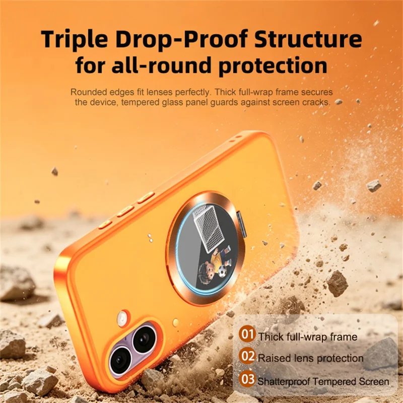 For iPhone 17 Smart Window Case with Circular Screen Magnetic Kickstand PC + TPU Multi-Functional Phone Cover - Black