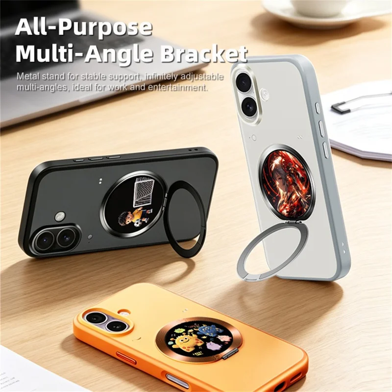 For iPhone 17 Smart Window Case with Circular Screen Magnetic Kickstand PC + TPU Multi-Functional Phone Cover - Black
