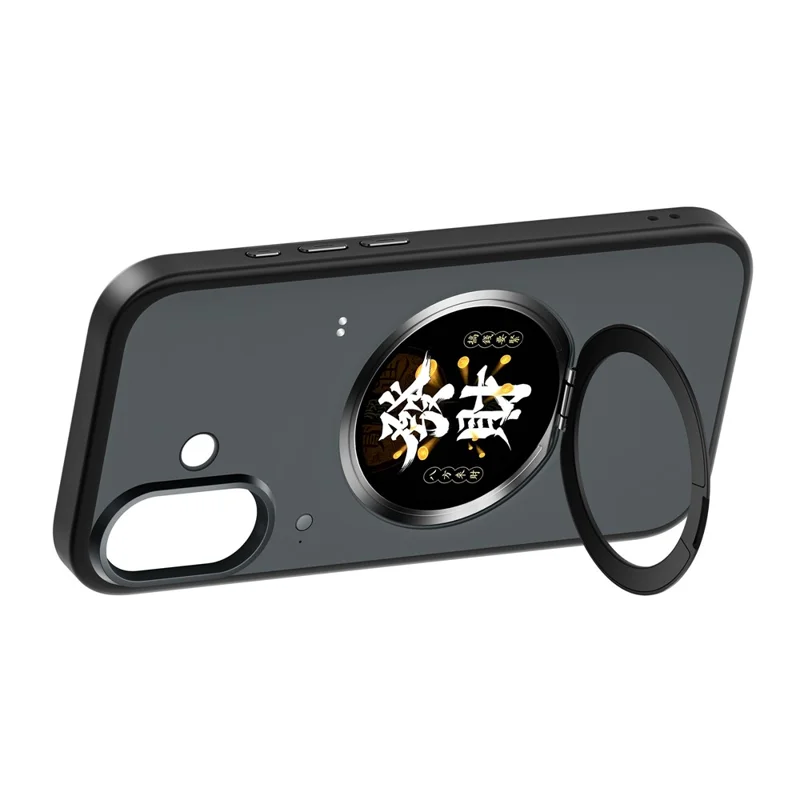 For iPhone 17 Smart Window Case with Circular Screen Magnetic Kickstand PC + TPU Multi-Functional Phone Cover - Black
