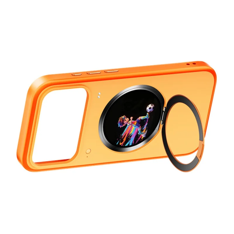 For iPhone 17 Pro Max Smart Window Case with Circular Screen Magnetic Kickstand PC + TPU Multi-Functional Phone Cover - Orange