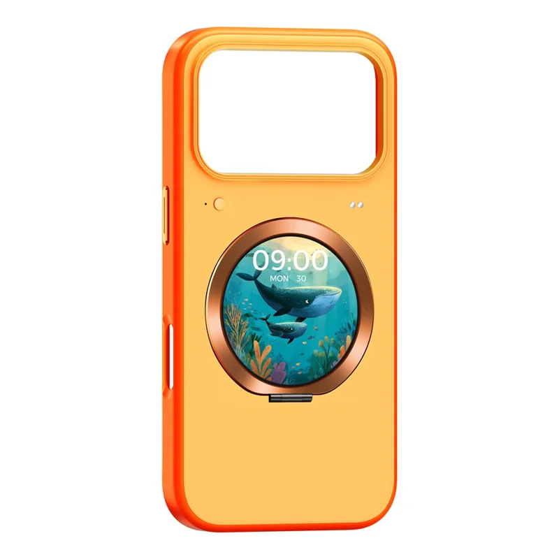 For iPhone 17 Pro Max Smart Window Case with Circular Screen Magnetic Kickstand PC + TPU Multi-Functional Phone Cover - Orange
