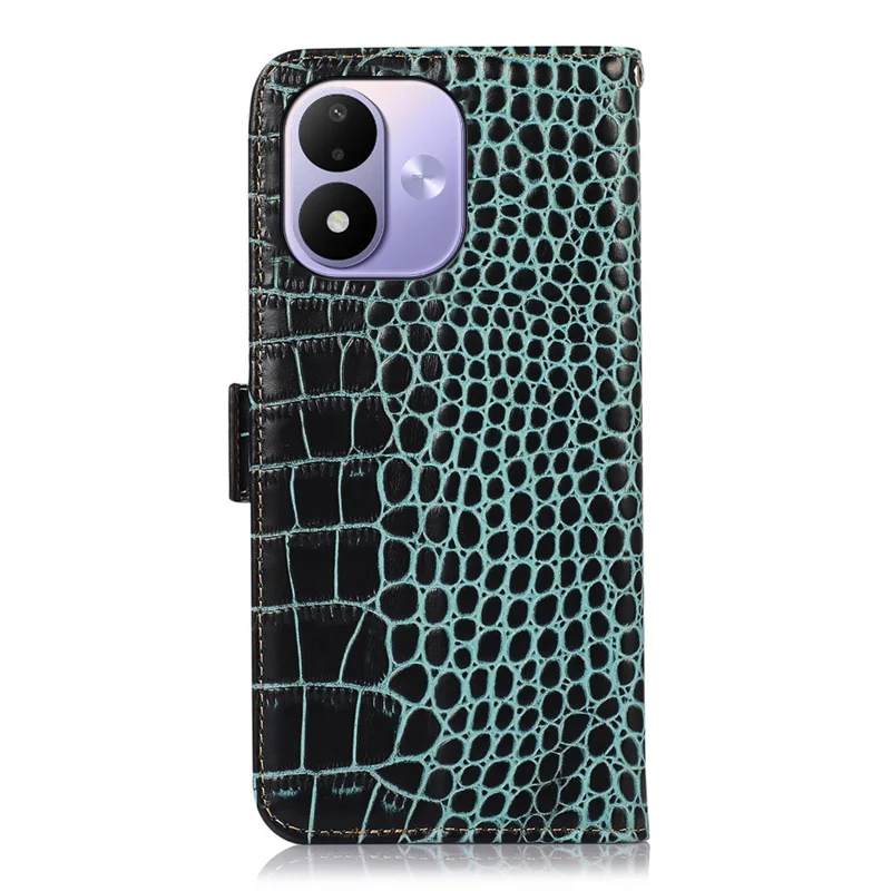 Étui pour Xiaomi Redmi 17 5G / Redmi 17 4G avec portefeuille, blocage RFID, texture crocodile, en véritable cuir de vache - Vert