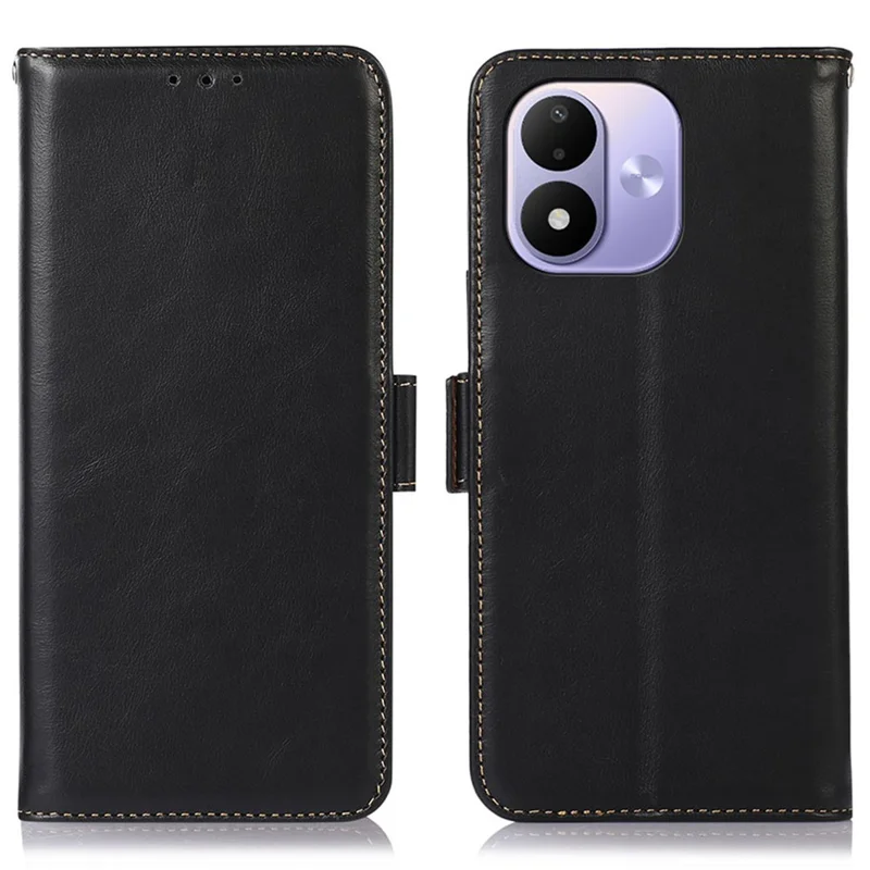 For Xiaomi Redmi 17 5G  /  Redmi 17 4G Case RFID Blocking Genuine Cow Leather Wallet Phone Cover - Black