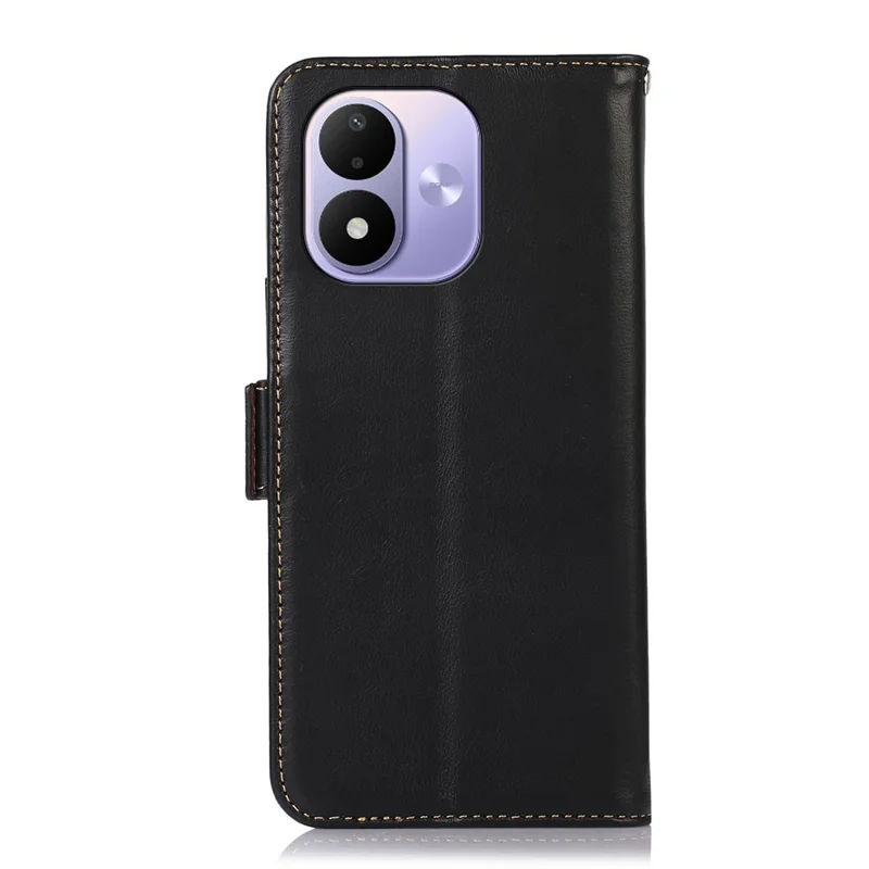 For Xiaomi Redmi 17 5G  /  Redmi 17 4G Case RFID Blocking Genuine Cow Leather Wallet Phone Cover - Black