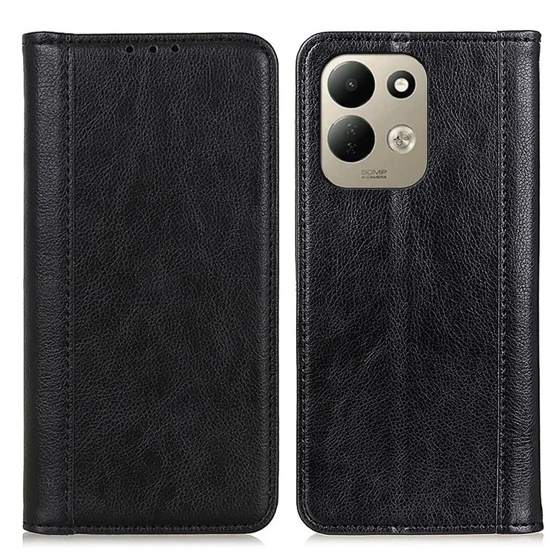 For Xiaomi Redmi 17 5G  /  Redmi 17 4G Stand Case Split Leather Litchi Texture Wallet Phone Cover - Black