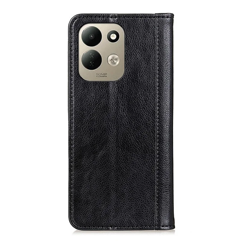 For Xiaomi Redmi 17 5G  /  Redmi 17 4G Stand Case Split Leather Litchi Texture Wallet Phone Cover - Black