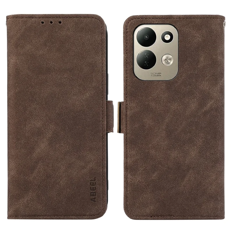 ABEEL For Xiaomi Redmi 17 5G  /  Redmi 17 4G Case PU Leather Folio Stand View RFID Blocking Phone Cover - Brown