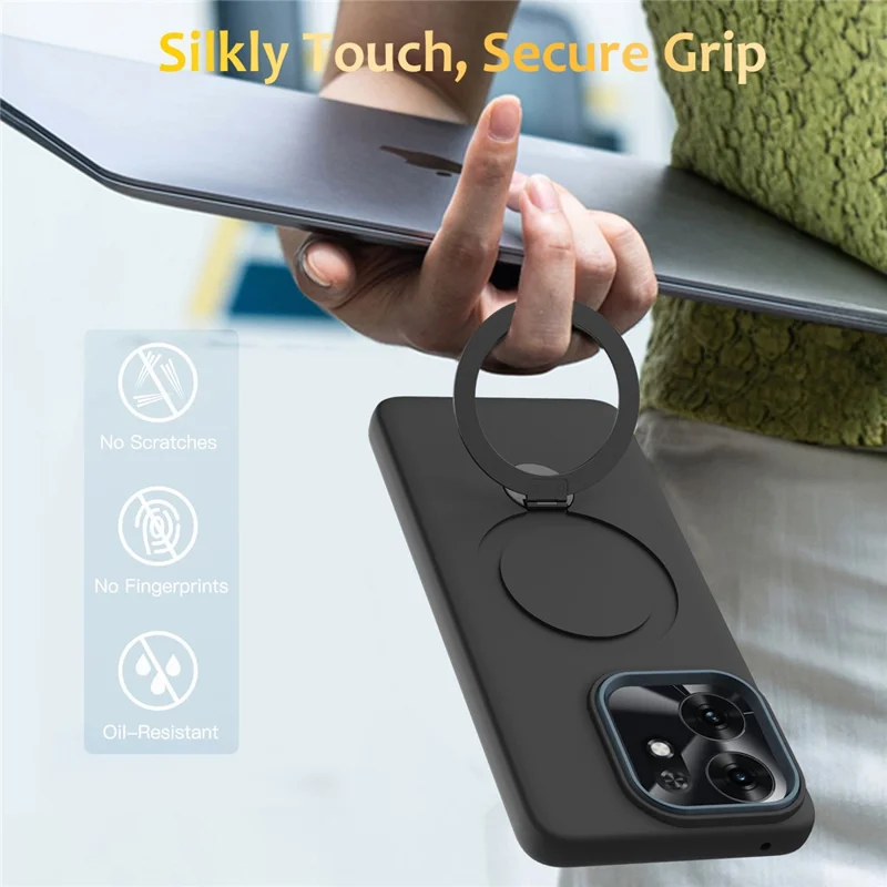 For Honor X6d 5G  /  500 Smart 5G Magnetic Case Rotating Ring Kickstand TPU + PC Back Cover - Black