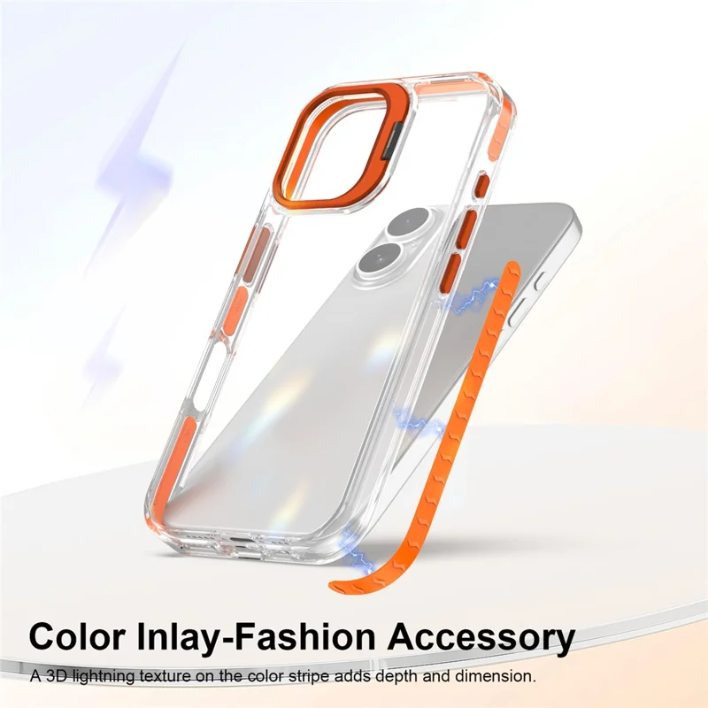 For iPhone 16 Plus Case Metal Camera Kickstand Shockproof Clear PC + TPU Phone Cover - Transparent Orange