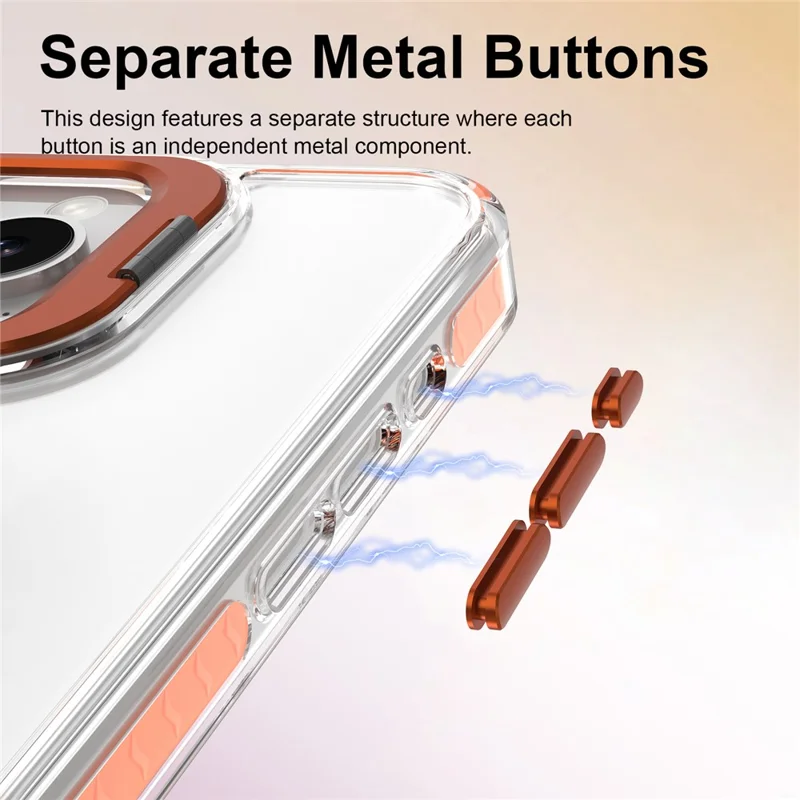 For iPhone 15 Pro Max Case Metal Camera Kickstand Shockproof Clear PC + TPU Phone Cover - Transparent Orange