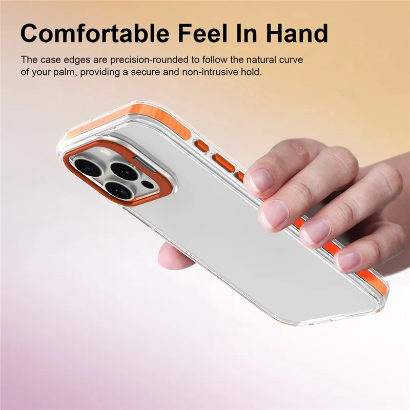 For iPhone 15 Pro Max Case Metal Camera Kickstand Shockproof Clear PC + TPU Phone Cover - Transparent Orange