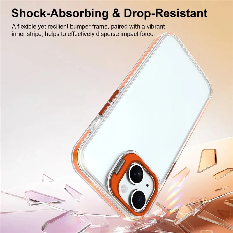 For iPhone 14 Case Metal Camera Kickstand Shockproof Clear PC + TPU Phone Cover - Transparent Orange