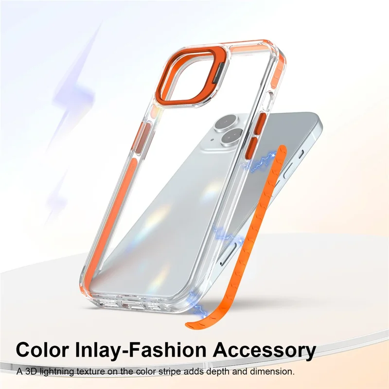 For iPhone 14 Case Metal Camera Kickstand Shockproof Clear PC + TPU Phone Cover - Transparent Orange