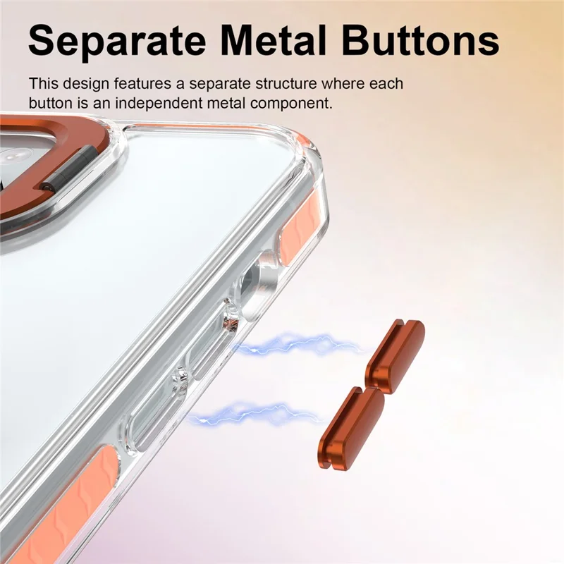 For iPhone 14 Case Metal Camera Kickstand Shockproof Clear PC + TPU Phone Cover - Transparent Orange