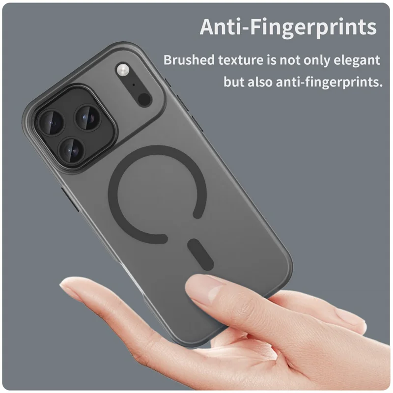 For iPhone 18 Pro Max  /  17 Pro Max Magnetic Case TPU + PC Matte Translucent Phone Back Cover - Black