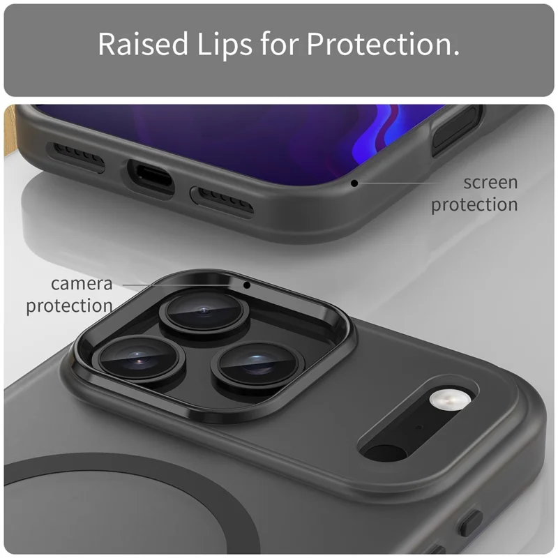 For iPhone 18 Pro Max  /  17 Pro Max Magnetic Case TPU + PC Matte Translucent Phone Back Cover - Black