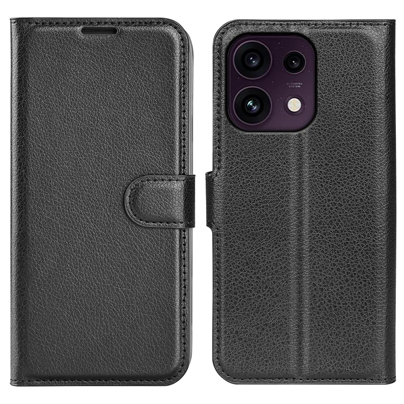 For Oppo Reno16 F 5G Case Wallet Stand Litchi Texture Shockproof Leather Phone Cover - Black