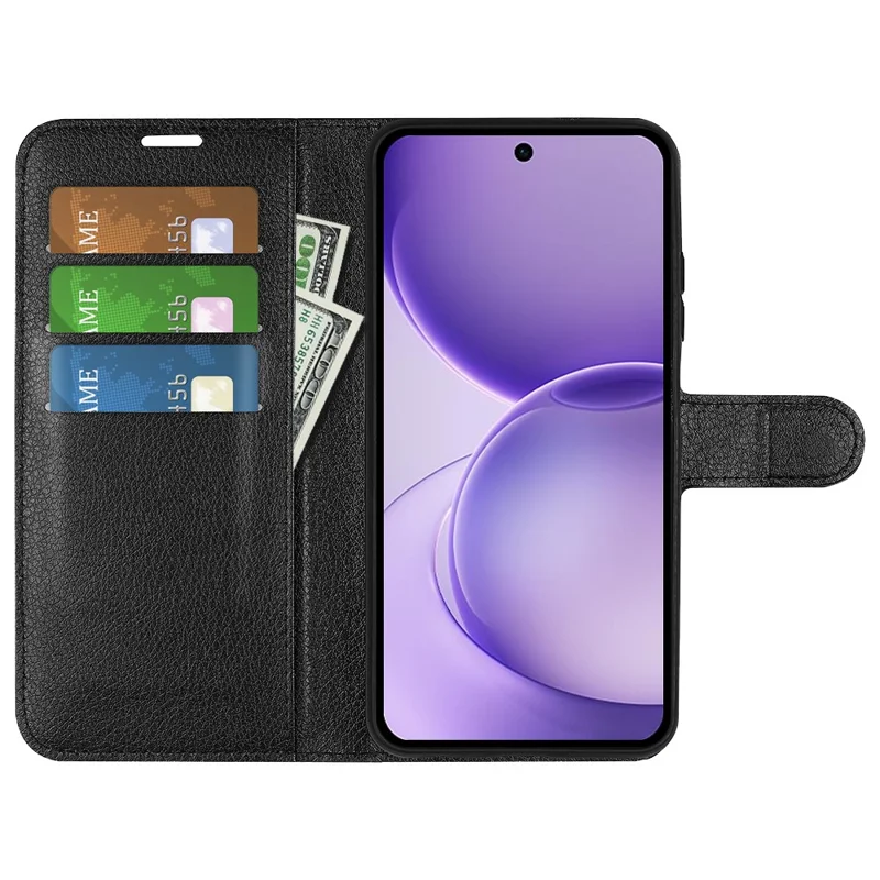 For Oppo Reno16 F 5G Case Wallet Stand Litchi Texture Shockproof Leather Phone Cover - Black