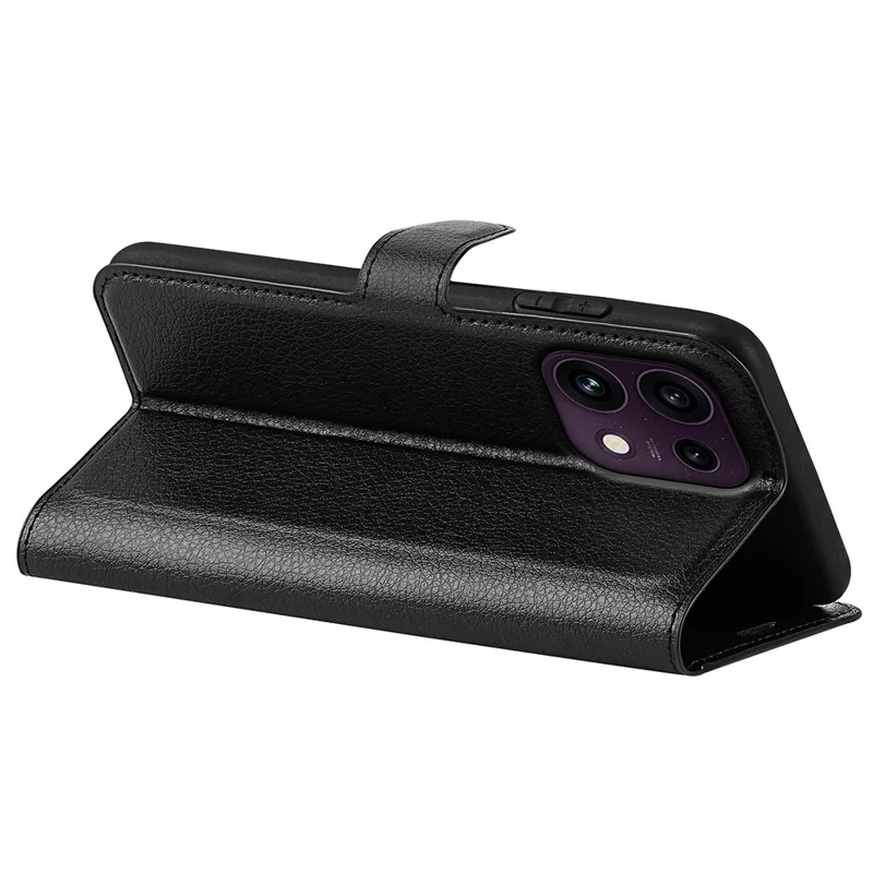 For Oppo Reno16 F 5G Case Wallet Stand Litchi Texture Shockproof Leather Phone Cover - Black