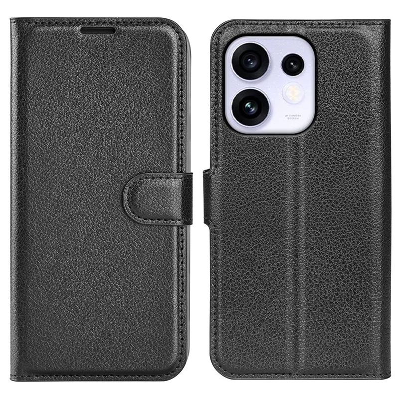 For Oppo Reno16 5G (Global) Case Wallet Stand Litchi Texture Shockproof Leather Phone Cover - Black