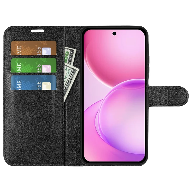 For Oppo Reno16 5G (Global) Case Wallet Stand Litchi Texture Shockproof Leather Phone Cover - Black
