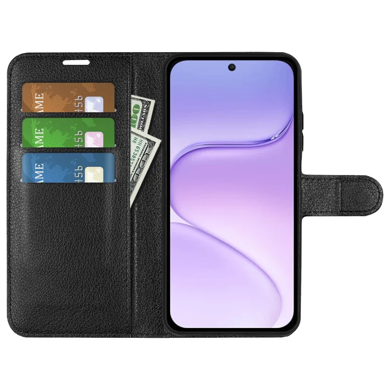 For Honor 600 Smart 5G / X7e Plus 5G Case Wallet Stand Litchi Texture Shockproof Leather Phone Cover - Black