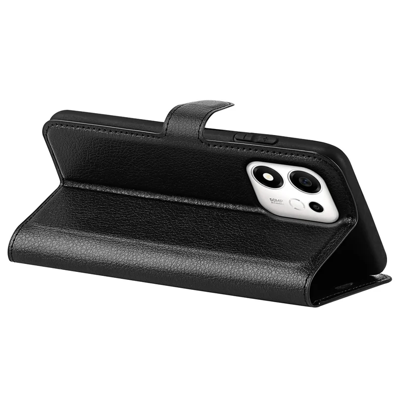 For Honor 600 Smart 5G / X7e Plus 5G Case Wallet Stand Litchi Texture Shockproof Leather Phone Cover - Black