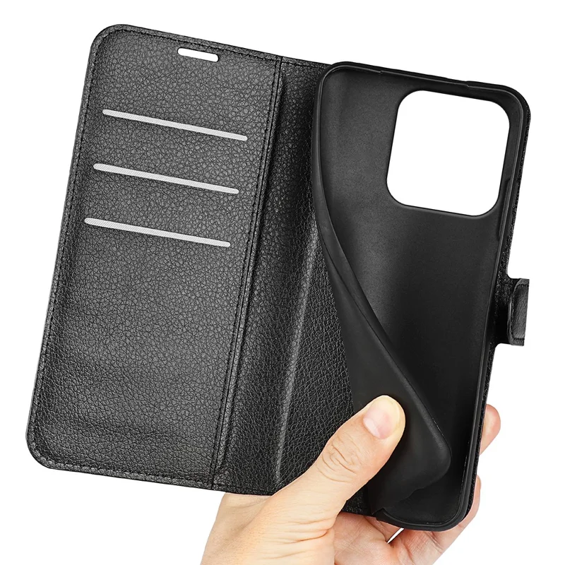 For Honor 600 Smart 5G / X7e Plus 5G Case Wallet Stand Litchi Texture Shockproof Leather Phone Cover - Black