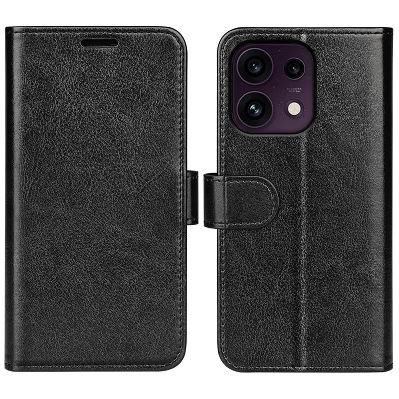 For Oppo Reno16 F 5G Case Crazy Horse Texture Stand Leather Phone Cover - Black