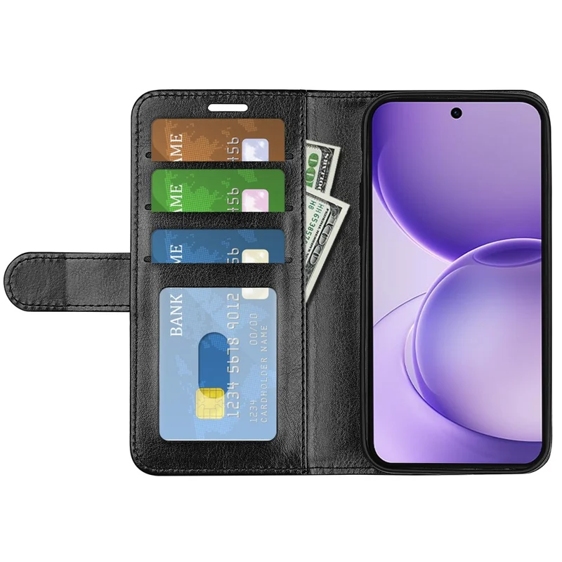 For Oppo Reno16 F 5G Case Crazy Horse Texture Stand Leather Phone Cover - Black