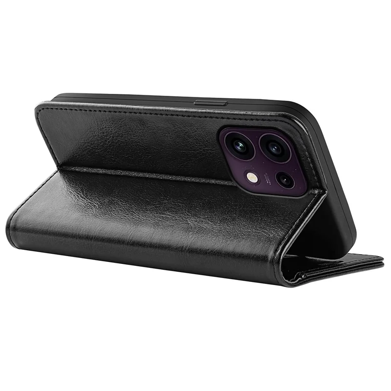 For Oppo Reno16 F 5G Case Crazy Horse Texture Stand Leather Phone Cover - Black