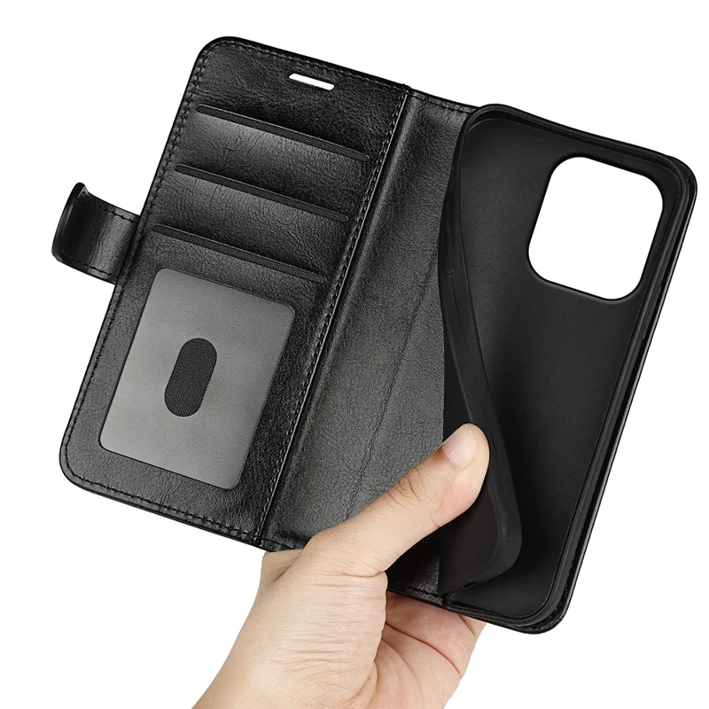 For Oppo Reno16 F 5G Case Crazy Horse Texture Stand Leather Phone Cover - Black