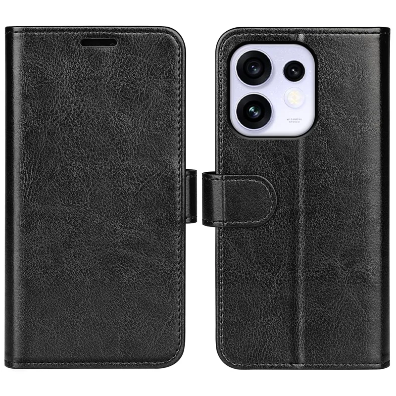 For Oppo Reno16 5G (Global) Case Crazy Horse Texture Stand Leather Phone Cover - Black