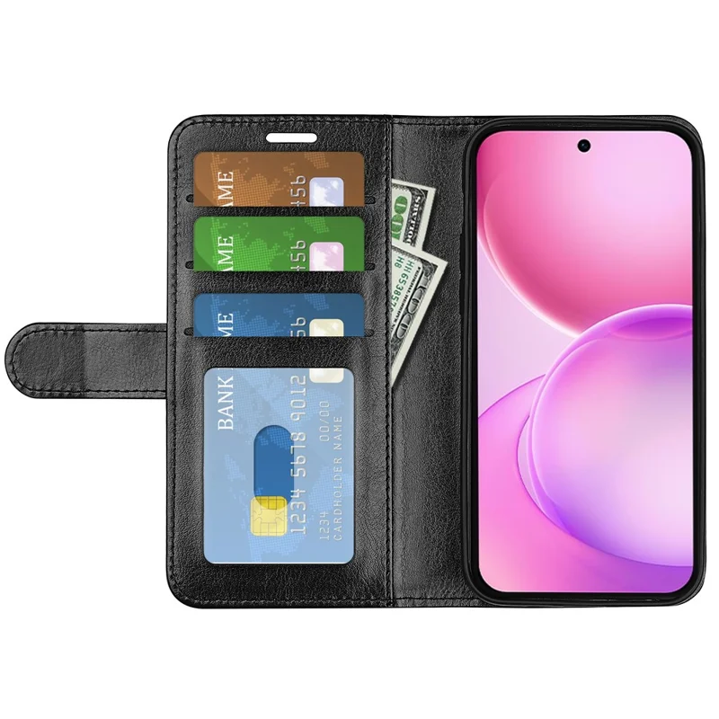 For Oppo Reno16 5G (Global) Case Crazy Horse Texture Stand Leather Phone Cover - Black