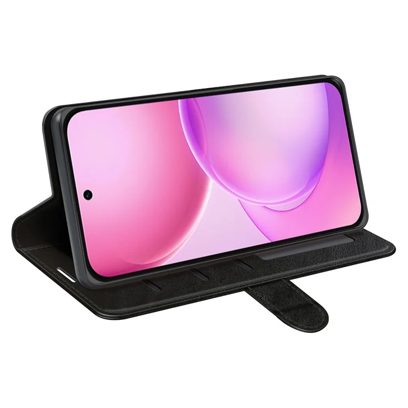 For Oppo Reno16 5G (Global) Case Crazy Horse Texture Stand Leather Phone Cover - Black