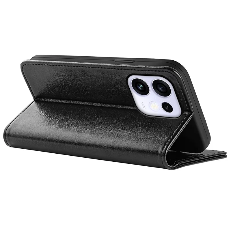For Oppo Reno16 5G (Global) Case Crazy Horse Texture Stand Leather Phone Cover - Black
