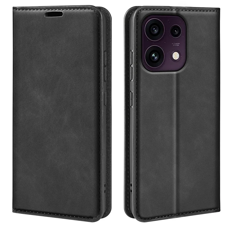 For Oppo Reno16 F 5G Case Skin Touch Leather Wallet Phone Cover - Black