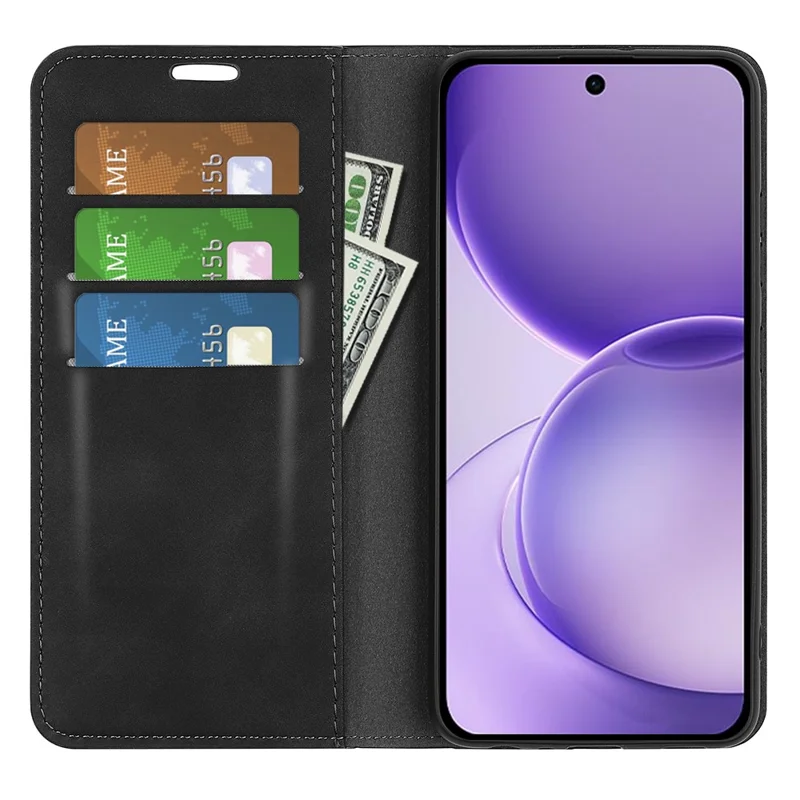 For Oppo Reno16 F 5G Case Skin Touch Leather Wallet Phone Cover - Black