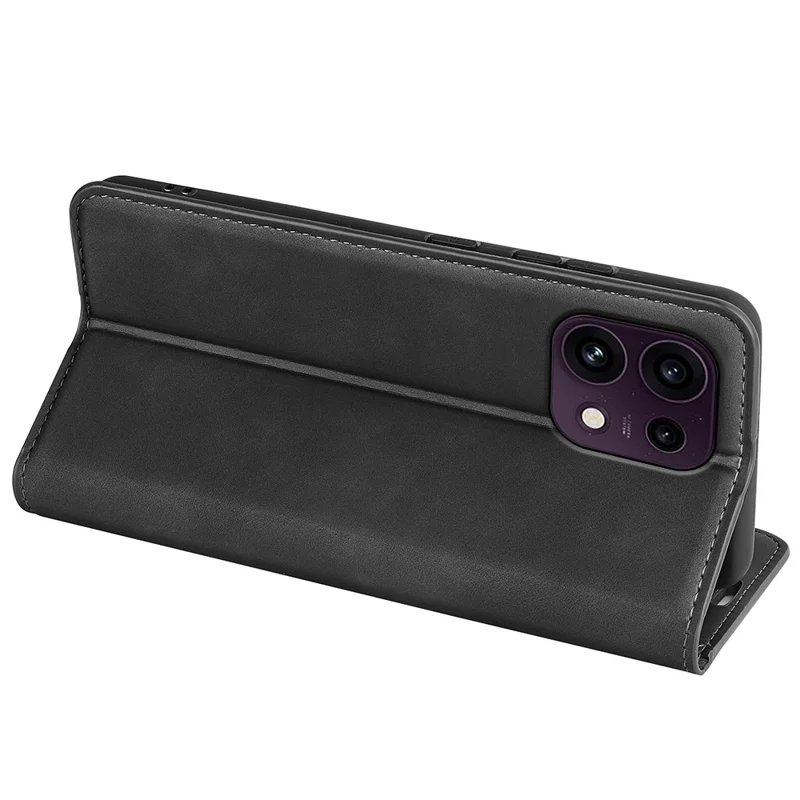 For Oppo Reno16 F 5G Case Skin Touch Leather Wallet Phone Cover - Black