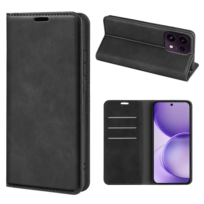 For Oppo Reno16 F 5G Case Skin Touch Leather Wallet Phone Cover - Black